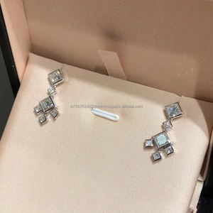 Pendientes de Diamantes con Corte Princesa en Oro Blanco, Pendientes Clásicos de Corte Cuadrado Brillante, Regalo de Boda o Aniversario para Ella - Product Image 2
