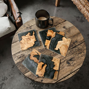 Posavasos Cuadrados de Lujo Modernos al por Mayor, Alfombrillas de Madera y Resina Epoxi con Aislamiento Térmico, Bases de Resina y Madera, y Bases de Bambú y Nogal para Uso en Cocina - Product Image 4