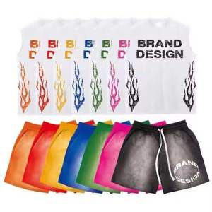 Wholesale Price <b>Men's</b> Unisex Vintage Wash 100% Cotton T-Shirt & <b>Shorts</b> Set Elastic Waist <b>Shorts</b> With Crew Neck Style T-Shirt Set - Product Image 6