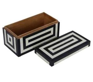 Handcrafted Bone Inlay & MDF Wood <b>Small</b> Capacity <b>Storage</b> <b>Box</b> Black White Geometric Jewelry Organizer Artisan Handmade - Product Image 2