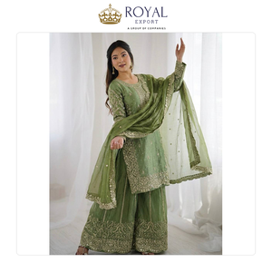 Proveedor Mundial Vende Colección de Trajes Sharara de Seda Fendi Pura con Bordado Pesado y Lentejuelas para Bodas - Product Image 6