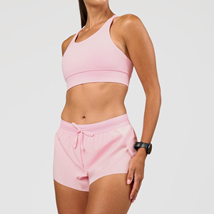 High Waist Pink Elastic Waist Shorts Solid Color Breathable Spandex Quick Dry <b>Mesh</b> 220g Women's Workout <b>Gym</b> Wear - Product Image 3