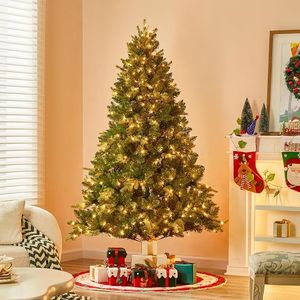 Albero di Natale Artificiale Verde Pre-Illuminato da 6,5 Piedi con 450 Luci LED e 1428 Punte, Pieghevole per Casa e Ufficio - Product Image 1