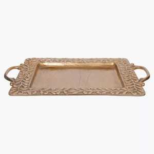 Bandeja de Servir Vintage con Patrón de Hojas de Bronce, Plato Rectangular de Metal con Asas de Latón Antiguo para Mesa de Centro - Product Image 1