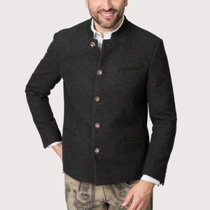 Veste traditionnelle européenne unisexe en laine noire, style Lederhosen, brodée et matelassée, avec doublure en soie respirante et chauffante pour l'hiver. - Product Image 6