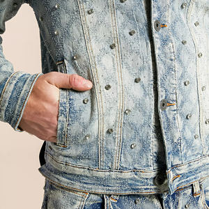 New Fashion Casual Winter High Street Men's Denim <b>Jackets</b> with Customized Color & Logo OEM Service Men's Denim <b>Rhinestone</b> <b>Jacket</b> - Product Image 6