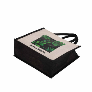 Jute Shopping <b>Bag</b> <b>Medium</b> <b>Size</b> Red Flower Pattern Orange Handle Reusable Tote for Groceries - Product Image 3
