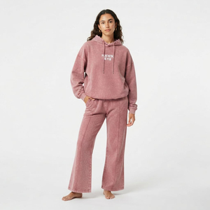 Conjunto de chándal oversize con logo personalizado y lavado ácido, al por mayor, de buena calidad, de dos piezas, de algodón, con hombros caídos y capucha con cordón. - Product Image 2