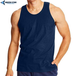 Men's Navy Blue Sleeveless Tank Top O-Neck Solid Color Casual Knitted Style - Product Image 4