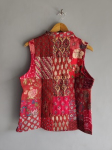 Chaleco bohemio de algodón con patchwork para mujer, cuello en V, sin mangas, acolchado, con bolsillos, ropa exterior ecológica, regalo para ella. - Product Image 6