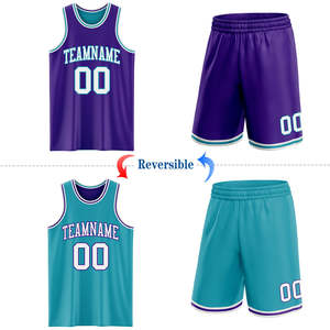 Maillots et shorts de basketball personnalisés entièrement sublimés, réversibles, grandes tailles, uniformes pour hommes et femmes, couleurs foncées, vert sarcelle, vêtements de sport OEM - Product Image 1