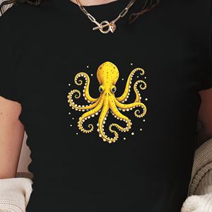 เสื้อยืดสั้นแฟชั่นผู้หญิงดีไซน์ปลาหมึกเก๋ๆ - Product Image 3