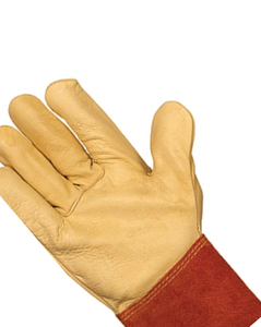 Leather Welding <b>Gloves</b> With Fleece Lining Red Cuff Straight Thumb <b>Type</b> B MIG TIG Use - Product Image 3
