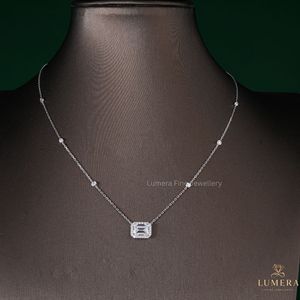 <b>Emerald</b> Cut Lab Grown Diamond Halo IGI Certified <b>Pendant</b> Necklace 14K Gold Dainty Fine Jewelry For Women Bridal Wedding Gift - Product Image 1