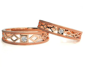 925 Sterling Silver Rose Gold Plated Cubic Zirconia Romantic Style Christian Geometric <b>Couple</b> <b>Rings</b> - Product Image 2