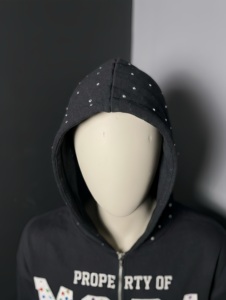 Best Material Custom Black Rhinestone Zip Up Hoodie Studded Letter Graphic Print Embellished Streetwear Full <b>Zipper</b> <b>Sweatshirt</b> - Product Image 3