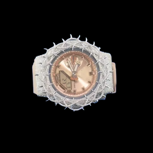 Montre de luxe sertie de diamants avec double affichage analogique-numérique et accents en or rose pour hommes et femmes au meilleur prix - Product Image 1