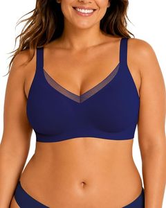 Women Seamless V-Neck Sports Bra With <b>Mesh</b> Detail Spaghetti Strap Medium Support Yoga <b>Top</b> Solid Navy Blue - Product Image 1