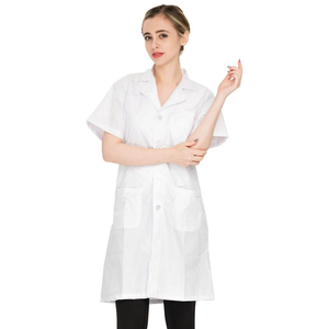 Blouse de laboratoire blanche pour femme, manches courtes, avec poches, en coton tissé, uniforme d'hôpital pour le personnel médical - Product Image 1
