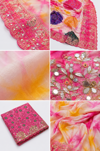 Sari en soie tie-dye de luxe, broderie lourde, travail Zari, séchage rapide, sans plis, protection solaire, style moderne, tenue de mariage indienne - Product Image 5