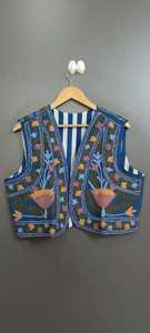 Chaleco sin mangas bordado floral morado, forrado de algodón, estilo bohemio, informal, para mujer, ropa de abrigo transpirable para otoño - Product Image 5