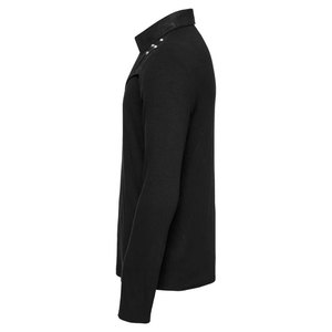 Black Stretch Knit Patchwork Taped Gothic Collar Shirt Front Eyelet String Punk Style Long Sleeved T-Shirt <b>for</b> <b>Men's</b> - Product Image 3