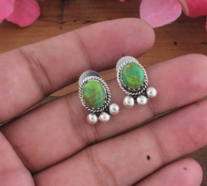 Pendientes de Lujo al por Mayor de Fábrica con Turquesa Verde Natural y Cobre, Plata de Ley 925, Bisel de Cuerda y Bola de Cuentas, Regalo - Product Image 1