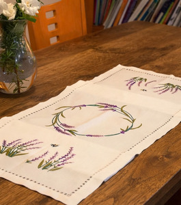 Wholesale Customized Linen Polyester Blend Hemstitch <b>Table</b> <b>Runner</b> Embroidered Lavender Washable Durable <b>Wedding</b> Home Events - Product Image 2