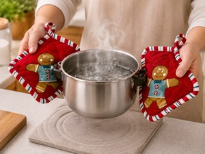 Premium Quality Christmas Printed Design Kitchen <b>Pot</b> <b>Holder</b> 100% Cotton Red Color <b>Pot</b> <b>Holders</b> for christmas. - Product Image 2