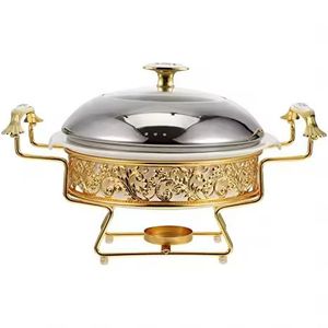 Modern Cage Casserole Premium Food Warmers Silver Dome <b>Buffet</b> <b>Server</b> with Tall Vertical Stainless Steel Pillar Stand - Product Image 5