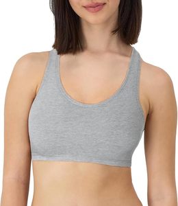 Womens Gray Solid Scoop Neck Sports <b>Bra</b> Simple Non Convertible <b>Wide</b> <b>Strap</b> Pullover Top - Product Image 1