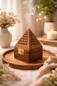 Luxury Arabic Incense <b>Burner</b> Handmade Sandalwood Pyramid Incense <b>Burner</b> With Metal Clasp Aromatic Diffuser All-Season Use Holder - Product Image 1