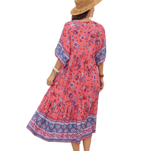 Vestido midi con estampado floral para mujer, vestido midi de manga larga - Product Image 3