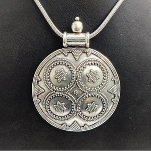 Vintage Inspired Antique Silver 925 Pendant Large Traditional Tribal Ethnic Circular Carved Star Design Jewelry - Product Image 3