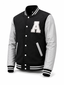 Veste universitaire unisexe noire avec broderie de la lettre A sur les manches, style streetwear, col rabattu, coupe classique, vêtement d'hiver - Product Image 1
