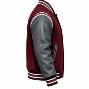 2026 Hot Selling Men's Varsity <b>Jacket</b> <b>Burgundy</b> Maroon Wool Grey <b>Leather</b> Sleeves Quilted Lining Snap Closure Letterman <b>Jacket</b> - Product Image 3