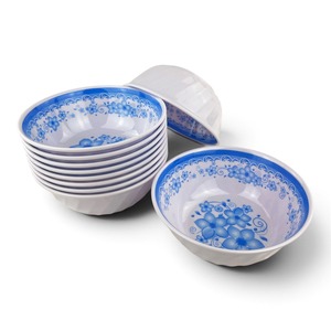 Juego de Vajilla de Melamina con Diseño Floral Azul y Blanco Nórdico, Tazón para Mezclar, Plato Redondo para Servir, Apto para Lavavajillas, para Uso Diario en la Cocina - Product Image 4