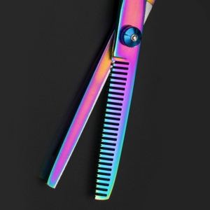 Rainbow Stainless Steel Right-Handed Long Handle <b>Thinning</b> Scissor Pink <b>Ring</b> Handle Barber Salon Hair Cutting Shear Sharp 6.5 - Product Image 5