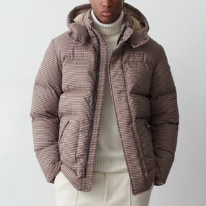 Veste d'hiver décontractée pour homme, en duvet à carreaux, avec capuche, coupe-vent, coupe régulière, fermeture à boutons, en polyester - Product Image 5