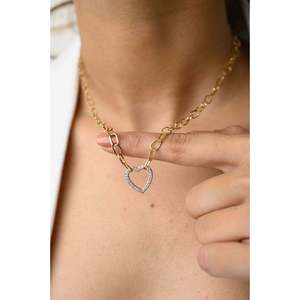 18K Yellow Gold Paperclip Chain Heart Necklace-Trendy Gift - Product Image 4