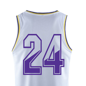 Unisex Basketball Jersey White Purple 24 Sublimated Print Moisture Wicking Polyester Tank <b>Top</b> Crew Neck Adult All Seasons OEM - Product Image 5