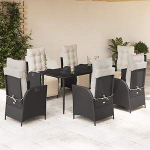 Juego de Comedor de Jardín de 7 Piezas con Cubiertas Removibles de Ratán PE Negro - Product Image 1