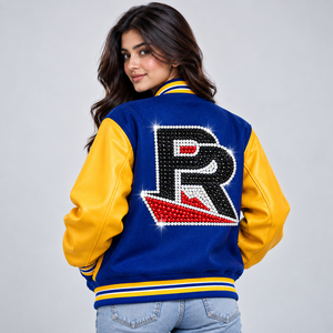 Chaqueta Universitaria de Animadoras para Mujer con Logotipo de Diamantes de Imitación, Chaqueta Bomber Personalizada con Letras, Chaqueta de Animadoras Elegante para Chicas - Product Image 4