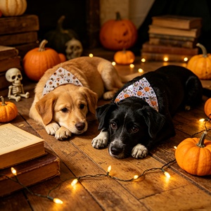 Bandanas d'Halloween pour chiens et chats, motif citrouille, chauve-souris, crâne, foulard personnalisé imprimé pour animaux de compagnie, accessoire saisonnier en gros - Product Image 2