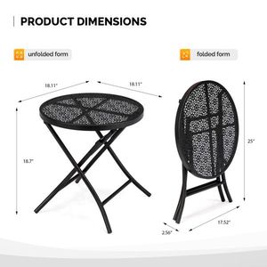 18-Inch Metal Steel <b>Folding</b> Patio Side <b>Table</b> Round <b>Coffee</b> <b>Table</b> with Flower Cutouts for Yard Balcony Garden Outdoor Furniture - Product Image 4