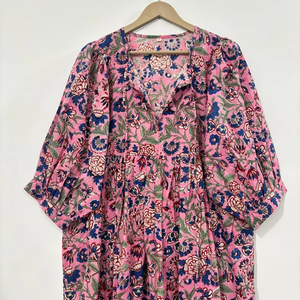 Vestido Casual Midi para Mujer, Tejido 100% Algodón, Liso, Manga Corta, Cintura Imperio, Estilo Babydoll, Cuello en V, Holgado, Funcional - Product Image 2