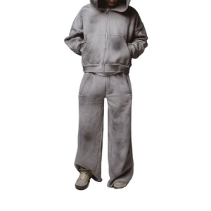 Ensemble de survêtement homme décontracté en coton 100% doux, deux pièces, séchage rapide, durable, écologique, pour l'hiver et le fitness, personnalisable, effet délavé à l'acide - Product Image 6