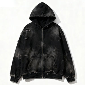 Sweat à capuche surdimensionné personnalisé délavé à l'acide avec fermeture éclair intégrale, tendance, 100 % coton molletonné, vente en gros, pour un look décontracté ou streetwear, unisexe - Product Image 2