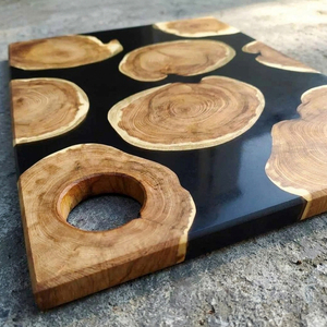 Stunning Boscage Walnut Wooden Chopping Board Features Unique Natural <b>Wood</b> Log <b>Slices</b> Embedded Within A Sleek Matte Black Resin - Product Image 4