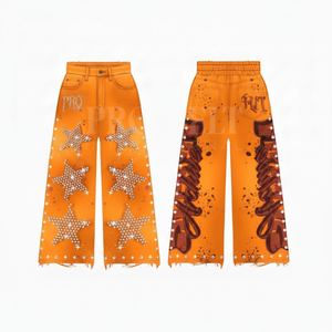 Pantalon de survêtement décontracté surdimensionné imprimé étoiles en strass style Hip Hop, avec bords déchirés personnalisés et motifs graphiques - Product Image 3